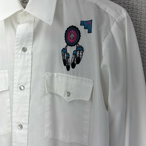 Vintage Silver Spur Shirt Mens Medium White Pearl Snap Native American Western - Picture 4 of 9